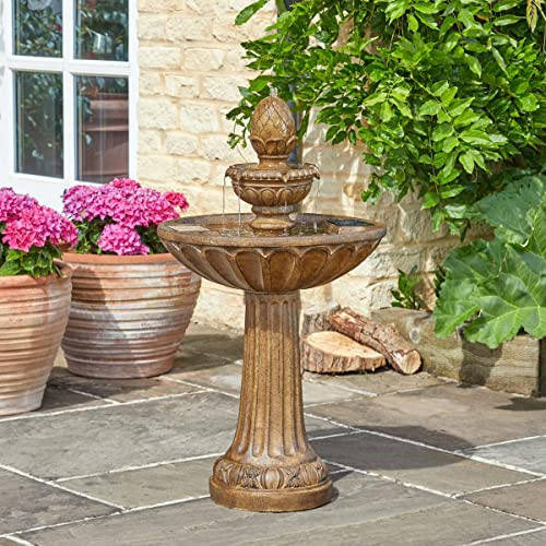 Garden Mile Queensbury Solar Water Feature Outdoor Garden Water Fountain Resin Antique Retro Garden Decor Weather Resistant UV Protected Garden Patio Lobby Conservatory 85.5 X 47.5 X 47.5cm