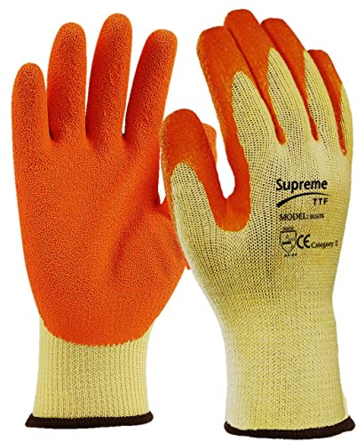 24 Pairs Latex Coated Orange Rubber Work Gloves Mens Safety Builders Gardening (2XL)
