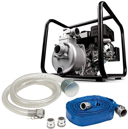 Red Lion 6RLAG-2LKIT 6 HP, 208cc, 150 GPM OHV Gas-Powered Engine Driven Aluminum Semi-Trash Pump, 2-inch MNPT Suction and Discharge with Hose Kit, Black, 617044
