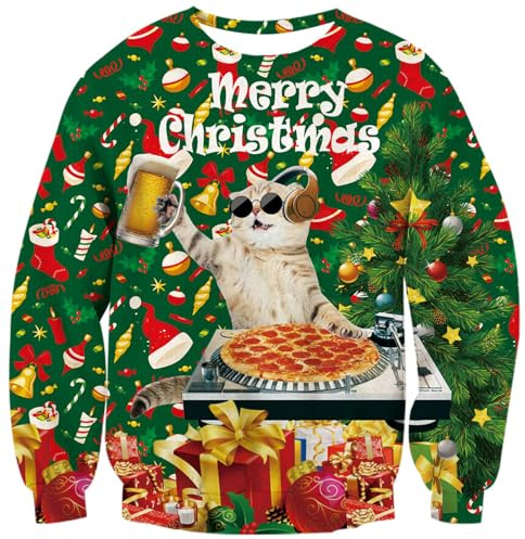 Tuonroad Jultröja för män och kvinnor, 3D, långa ärmar, ful jultröja, sweatshirt, storlek S–3XL, L