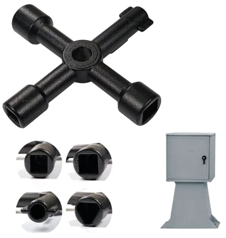 Powersell srls - Chiave Universale Multifunzione | 4 Impronte per Utenze | Apri Sportelli Acqua, Gas, Elettrico | Design a Croce | Quadrato e Triangolare, Nero, Metallo