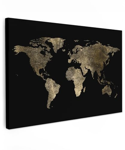 MuchoWow© Quadro Camera Da Letto 120x80 cm Quadri Soggiorno Decorazione Parete Quadri Moderni Su Tela Stampe Foto Con Cornice Quadretti PosterMappa del mondo - Oro - Nero - Terra - Mappamondo