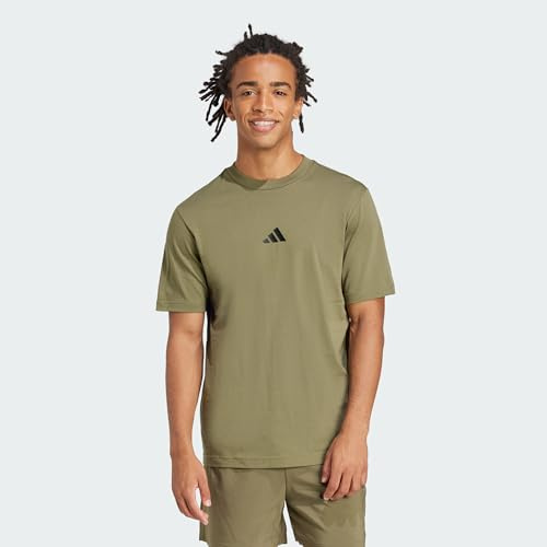 adidas herr Essentials Small Logo Single Jersey Shirt, olive strata/black, L