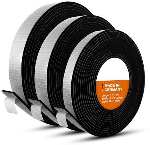 Wulkow EPDM Zellkautschuk DICHTUNGSBAND selbstklebend - BREITE: 5mm bis 90mm - LÄNGE: 0,5m bis 10m - DICKE: bis 10mm - AUSWAHL: 5 x 2mm x 10m // wie KOMPRIBAND/MOOSGUMMI - Schaumstoff