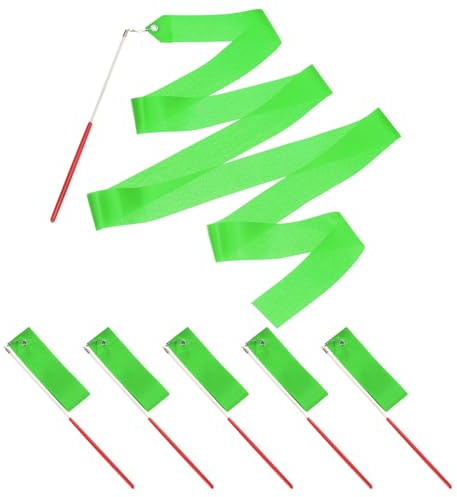PATIKIL Nastrini da Ballo, Confezione da 6 78.7 Pollici Nastri da Ballo Ginnastica con Bacchetta Antiscivolo Bandiere da Ballo per Regali, Spettacoli Talento, Twirling Bastone, Verde Scuro