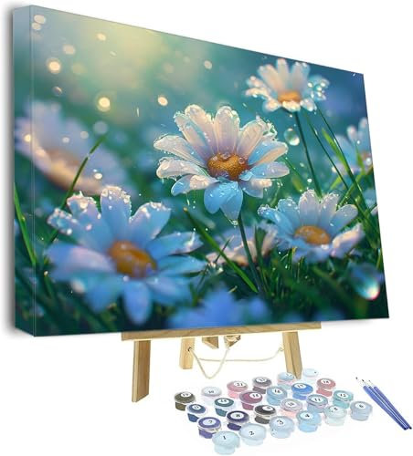Malen Nach Zahlen Erwachsene, Gänseblümchen Paint by Numbers Adult, Blume DIY Handgemalt Ölgemälde Mit 3 - Pinseln und Acrylfarbe Knitterfreie Leinwand Kit, Wand Deko Bilder Ohne Rahmen, 120x80cm P565
