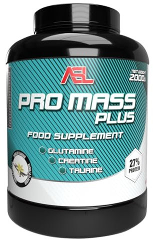 ASL PRO MASS Vanille - Gainer Prise de Masse & Muscle Sec - Protéines & Glucides Complexes - Créatine, Taurine & Glutamine - Digestion Optimisée - Idéal Prise de Poids & Récupération - 2 kg