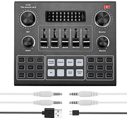 Carte Son en Direct V9, Mélangeur Audio pour Le Streaming avec 12 Types de Son d'électricité et 14 Effets Sonores D'échauffement, Compatibles avec Le Téléphone/Ordinateur