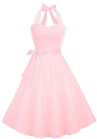 Hanpceirs Casual Sundress for Women Halter Retro Vintage Cocktail Dresses 2026 Summer Dress Light Pink L