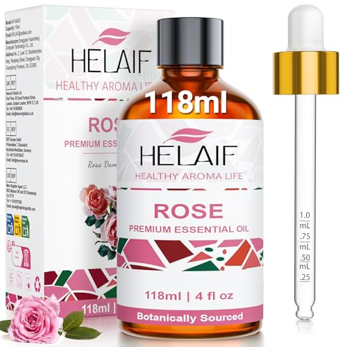 Olio Essenziale Rosa 118ML Viso, Corpo, Capelli, Massaggi & Aromaterapia Formula Naturale con Contagocce