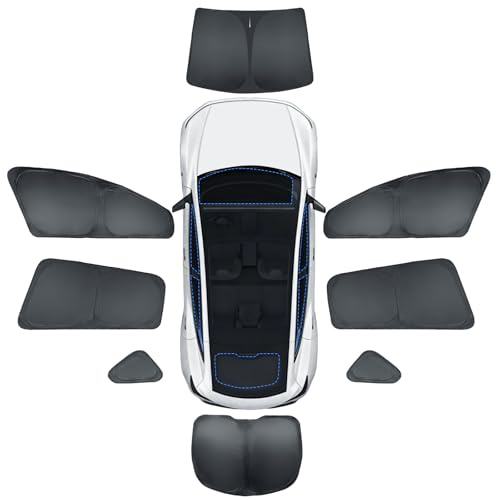 LANTU Bilsolskydd 8 stycken för Tesla Model Y 2025–2026 Juniperdesign för vindruta bakfönster komplett set camping integritet curtains UV-skydd förTesla Model Y tillbehör