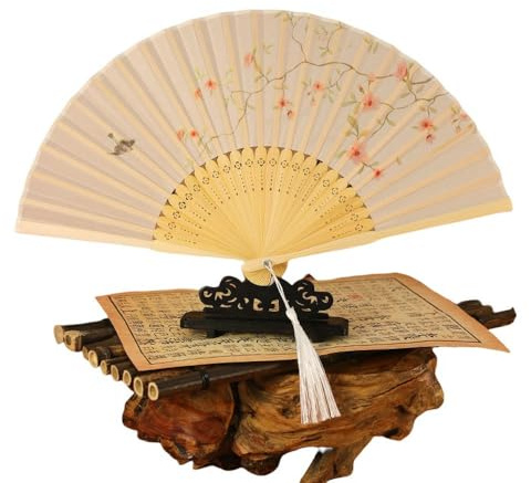 JINGQBD hand fan folding Foldable Handheld For Summer, Durable & Easy To Carry, Strong Wind Cooling Accessory-begonia - White Clothes