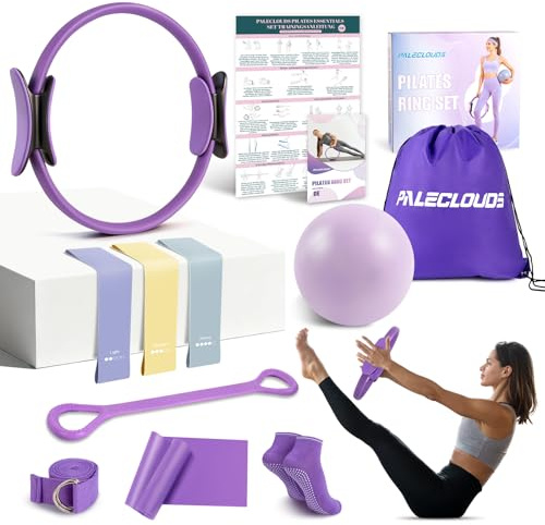 Pilates Set für Zuhause, Pilates Ring und Ball Set mit 12/30cm Yoga Circle | Miniball, 3 Fitnessbänders, Trainingsposter & Tragbare Tasche, Pilates Kit für Homeworkout Equipment Frauen, Workout