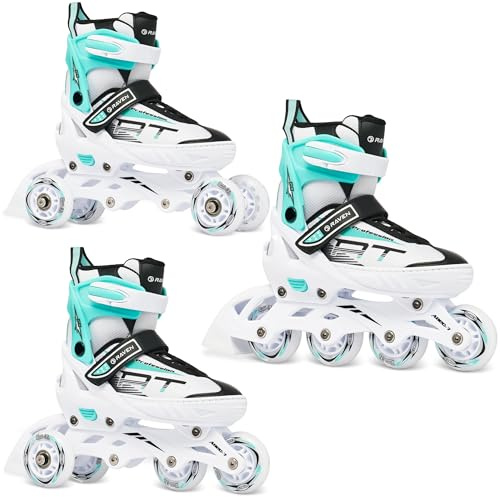 RAVEN Profession 3in1 Inline Skates Pattini in linea Triskates Pattini a rotelle per bambini e adulti regolabili (White/Mint, 35-39 (23cm-25,5cm))