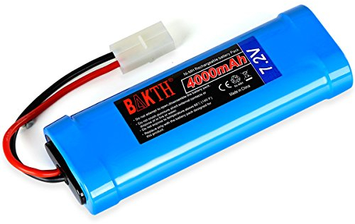 BAKTH High Capacity Security 7.2V 4000mAh Rechargeable Low Self Discharge NiMH Battery Pack for RC/Remote Control Car, Robots + Customized Coaster