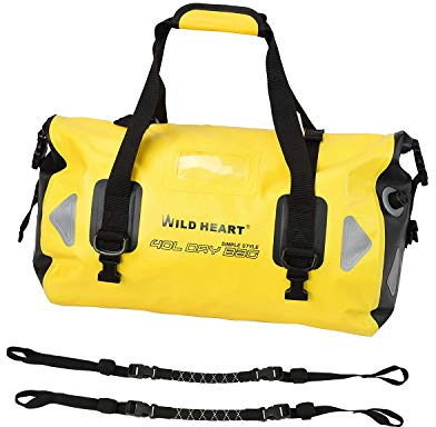 WILD HEART Bolsa de Equipaje Impermeable 40l 66l 100l, con Soldadura, Apropiada para Piragüismo, Campamento, Remo, Moto (40L Amarillo con Cuerda …)