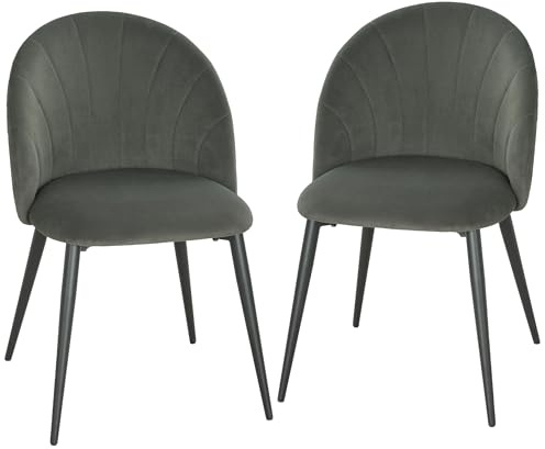 HOMCOM Set di 2 Sedie Sala da Pranzo in Velluto, Sedie Cucina con Schienale Curvo a Conchiglia, Gambe in Acciaio, Stile Nordico, Sedia Imbottita per Cucina, Camera da Letto, Soggiorno, Grigio