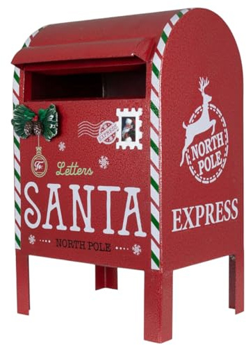 Christmas Cassetta Postale per Letterina di Babbo Natale Decorazione Natalizia in Metallo con Buca Lettere e Decorazioni Natalizie a Rilievo 85 cm