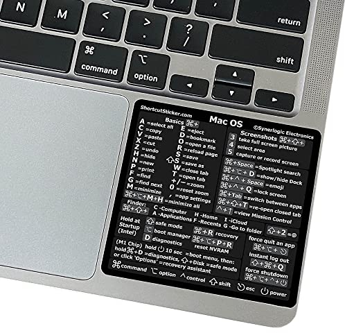 SYNERLOGIC (M1 + Intel) Mac OS Big Sur,Pegatina para teclado de referencia – negro, vinilo mate premium, adhesivo temporal, 15 y 16 pulgadas, iMac y Mac Mini