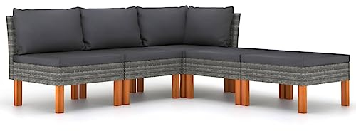 vidaXL Gartenmöbel 5-TLG. mit Kissen Sofa Lounge Sitzgruppe Garten Garnitur Gartenset Ecksofa Mittelsofa Gartensofa Poly Rattan Grau