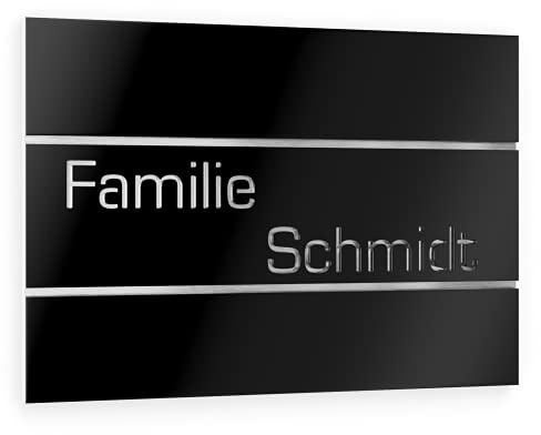 Graviers Design Numero civico personalizzabile in vetro acrilico + acciaio inox V2A 215 x 150 mm Nero, Resistente alle intemperie, Antiruggine, Targa per porta d’ingresso, Made in Germany