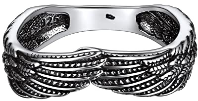 Silvora Damen Ring S925 Silber Finger Engelsflügel Siegelring Stapelbarer Feder Bandring in Silber Ringgröße 52（16.5） für Frauen Mädchen