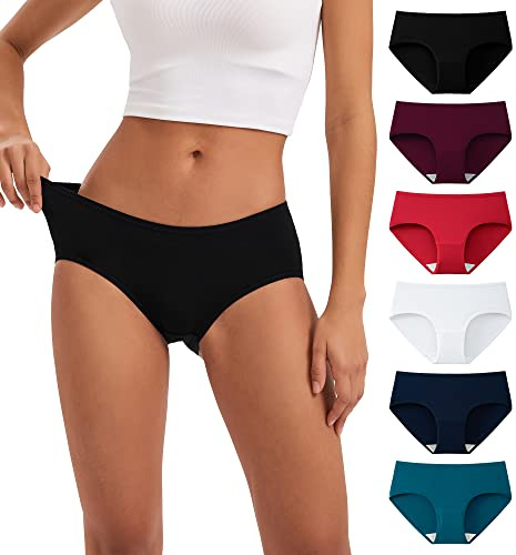 INNERSY Bragas Mujer Algodon Braguitas de Cintura Baja Braga Culotte Suave Ropa Interior 6 Pack (M, Rojo+Blanco+4 Colores Oscuros)