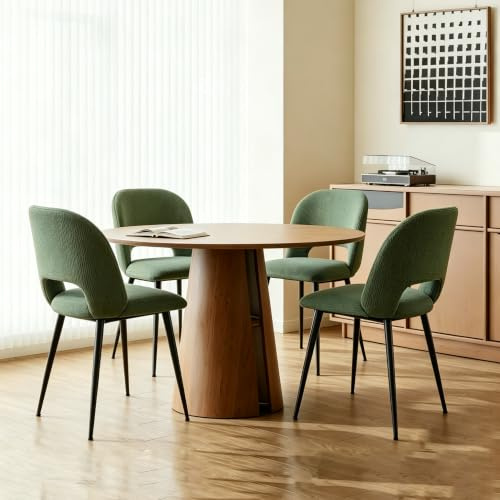 Chleby 4er Set Stoffsessel Esszimmerstühle, Gepolsterte Esszimmerstuhl | Küchenstuhl mit Gebogene Rückenlehne und Metallbeine, Ergonomische Rückenlehne, für Esszimmer, Schlafzimmer, Wohnzimmer, Grün