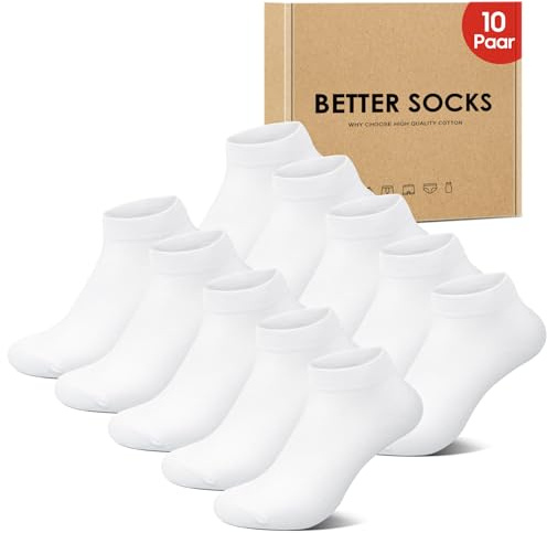 IceReco 10 par sneakers strumpor för män och kvinnor, bomull korta sportstrumpor löparstrumpor anti-svett andas kvartsstrumpor, 10 x vit, 39-42 EU