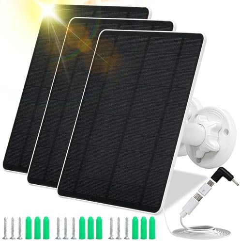 Panel solar para cámara de seguridad, panel solar USB de 5 W para cámaras CC 5 V, cargador de panel solar de cámara micro USB y USB-C y CC, cargador de panel solar USB impermeable IP65 para cámara con