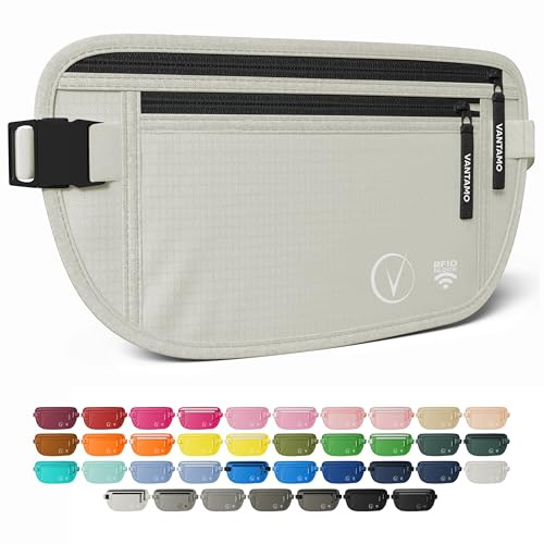 Vantamo Sac Banane Femme Ultra Fin avec Protection RFID, Antivol Banane Homme avec Sangle Réglable, Ceinture Course à Pied Légère pour Voyage et Sport, Pochette Secrète pour Telephone et Passeport