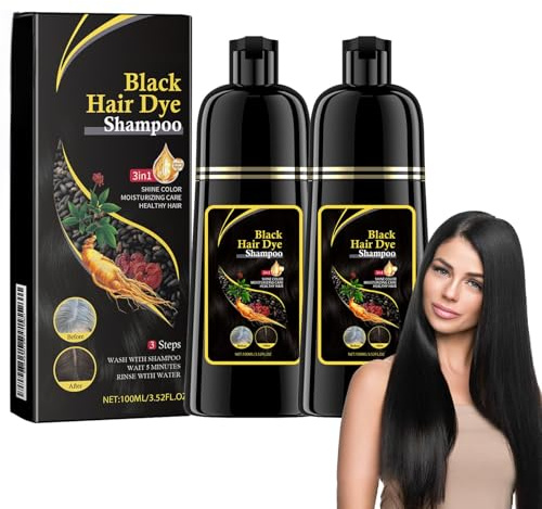 100ml*2 Farbshampoo, Hair Dye Shampoo 3-in-1 Haarfarbe, Haarfärbeshampoo für Schwarz, Sofort-Haarfarben-Shampoo Instant Hair Color für Männer Frauen (Schwarz, 100ml)