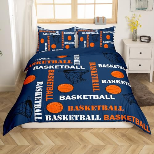 Feelyou Boys Basketball Bedding Set Toddler Size Sports Basketball Print Duvet Cover Set Kids Teens Girls Ball Gamer Decorations Comforter Cover Blue Quilt Cover Bedroom All Season 1 Pillowcase