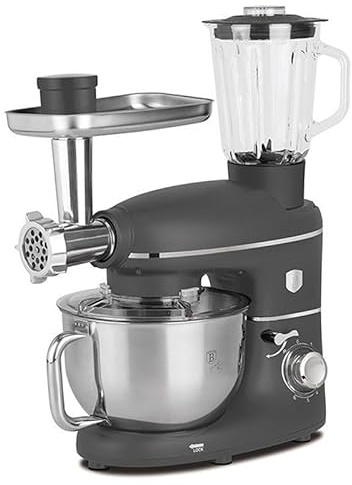 Berlinger Haus Küchenmaschine | 1500 W Multifunktionaler Küchenroboter mit Fleischwolf und Mixer | Anthrazit | 5,5 L Edelstahl-Schüssel | Anthracite Collection