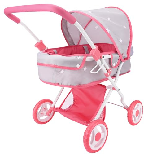 Bebamour Cochecito para muñecas 2 en 1 con capazo extraíble y Juguetes para bebés (Gris)