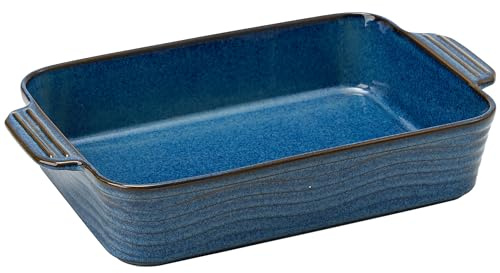 PORCER Ceramic Baking Dish, 3.49qt/3300ml Casserole Dishes for Oven, 14.37in/36.5cm Square Porcelain Bakeware Set with Handles, Lasagna Baking Pan for Cooking, Perfect for Baking and Serving-Blue