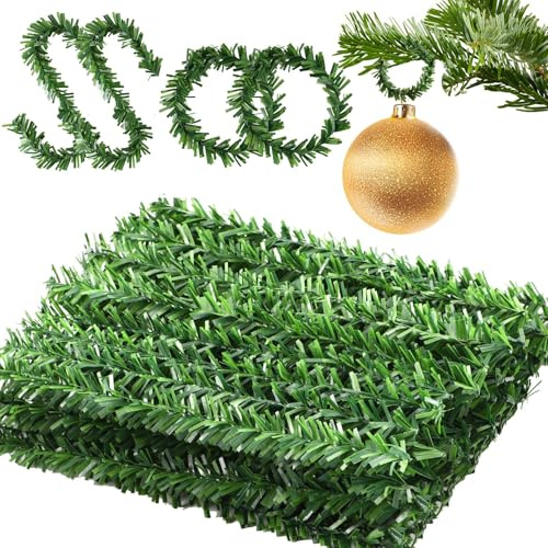 SEPGLITTER 60PCS Christmas Garland Ties, 7.8 Inch PVC Faux Pine Greenery Wired Stems Hanging Hooks Pine Needles Twist Ties for Christmas Village Crafts Wreath Gift Wrapping Tree Decoration (Green)