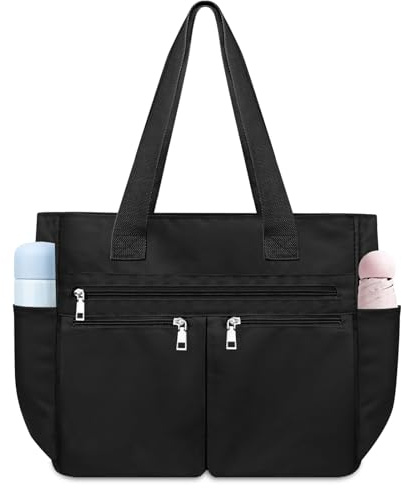 NEWIROVE Borsa Università Donna, Borsa Tracolla Donna Grande Tote Bag Nylon Impermeabile Borsa Tote Grandi Leggera Borse Porta Pc 14 Pollici Per Lavoro, Scuola, Viaggi. Nero