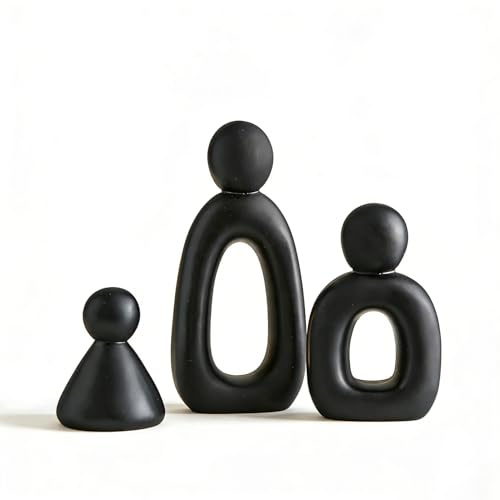 FJSPERM Moderne Familie Skulptur Set aus 3, Schwarz Abstrakte Figuren Deko, Minimalistische Harz Statue für Wohnzimmer, Regal, Schlafzimmer, Büro, Familien Deko Ornament