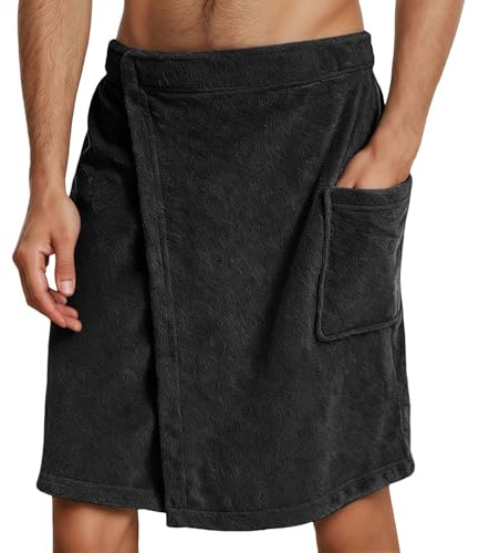 Generisch Toalla de sauna para hombre, de rizo, para hombre, de rizo, de franela, para baño, talla grande, color antracita, toalla de sauna, monocolor, toalla de sauna, falda corta, Negro , XL