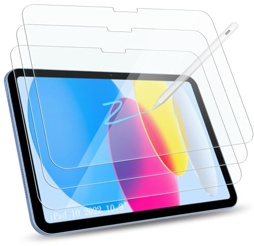 GeeRic 3 Piezas Protector de Pantalla Compatible para iPad 10 2022 10.9, Cristal Templado Transparente, Alta Sensibilidad y Protección Antirayaduras