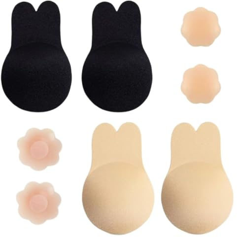 AXINYINGESS Stick on Bra*4 boobtapes Push up Stick on Bra for Large Breasts Stick-on Bra Rabbit Bra Adhesive Bra Reusable Adhesive Silicone Invisible Push-Up Bra Set for Women's
