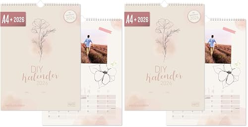 Häfft® Bastelkalender 2026 A4+ Dainty Flower Fotokalender 2026, DIY-Kalender, Kreativ-Kalender, Geburtstagskalender zum selber gestalten 2026 - nachhaltig & klimafreundlich (Packung mit 2)