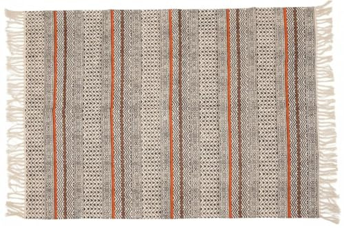 GURU SHOP Alfombra tejida a mano con estampado en bloque, 160 x 95 cm, diseño tradicional, alfombra de algodón indio, alfombra de baño, color negro/naranja