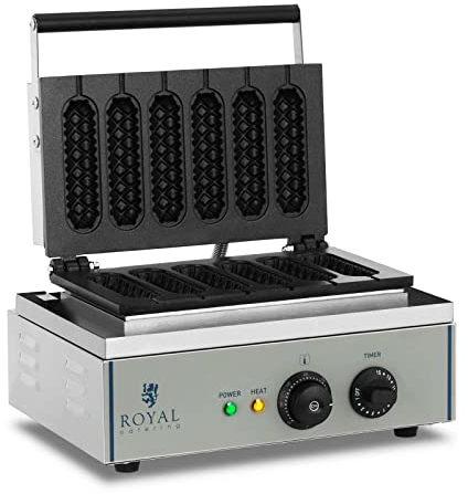 Royal Catering Gaufrier Machine à Gaufres à Epi RCWM-1500-S (29,5x38,3x42cm, 1.500 W, 6 bâtonnets, minuterie jusqu'à 15 min, plaque de cuisson en téflon et alu)