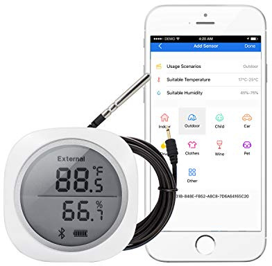 Inkbird IBS-TH1 Plus Thermomètre Hygromètre Numérique Bluetooth Thermometre Interieur Hygrometre Enregistreur Temperature Humidité avec Sonde pour Terrarium,Cave(IBS-TH1 Plus+Sonde NTC)