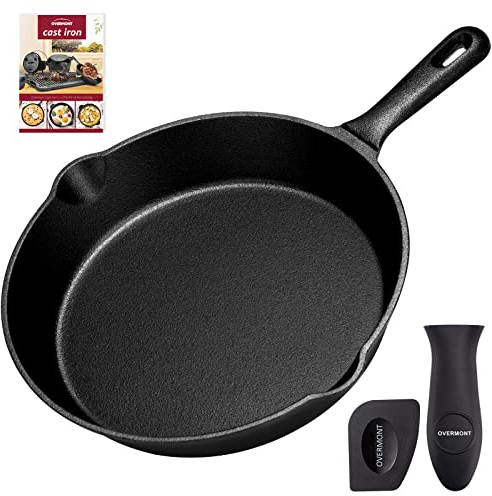 OVERMONT Grillpfanne Gusseisen - Gusseisenpfanne 19,5cm - Steakpfannen Bratpfanne mit Griff - für Gasgrill