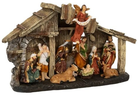 Feeric Lights et Christmas - Crèche de noël Lumineuse avec santons 11 santons résine h18cm