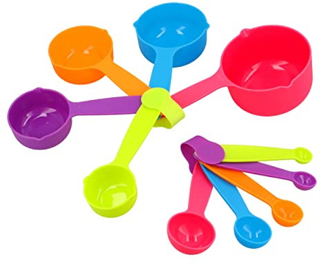 Rightox Measuring Cups and Spoons Food Graded Plastic Stackable Kitchen Utensil Set of 10 Multicolor