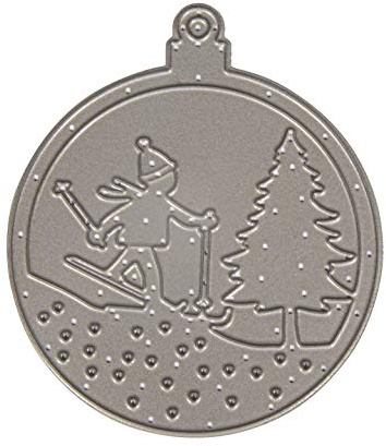 Rayher Stencil 50236000 - Pallina di Natale, 6,5 cm di diametro, per carta di progettazione, biglietti, scrapbooking e molto altro ancora, modello in goffratura Natale, acciaio, 50236000